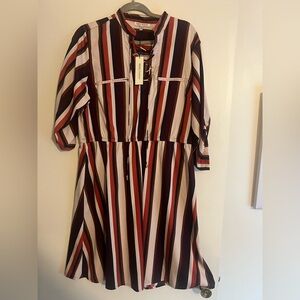 NWT Speed Control Mid Sleeve Striped Dress - Red, Brown, Cream